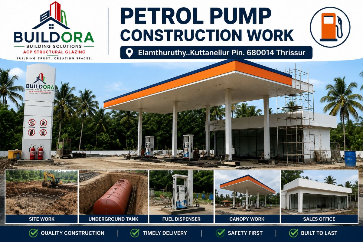 Commercial petrol pump canopy construction and civil fabrication works in Thrissur